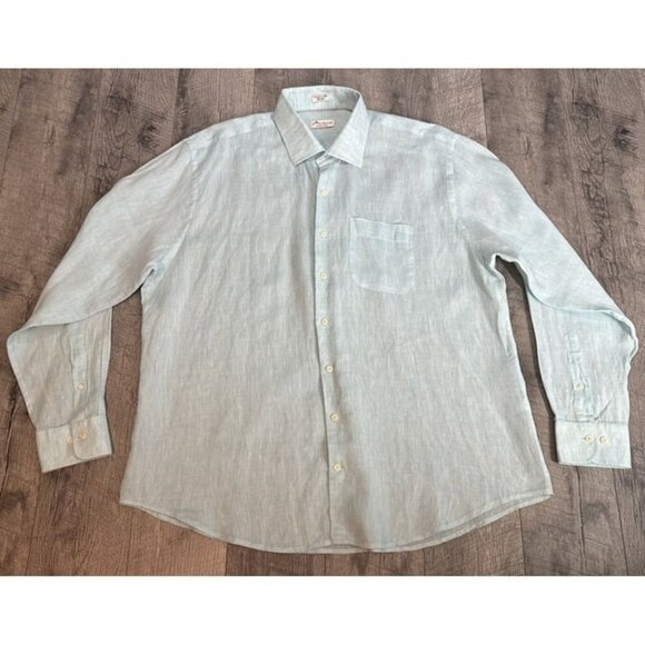 Peter Millar Linen Shirt Mens 2XL Green Crown Cool Button Up Coastal Lightweight - Picture 1 of 10